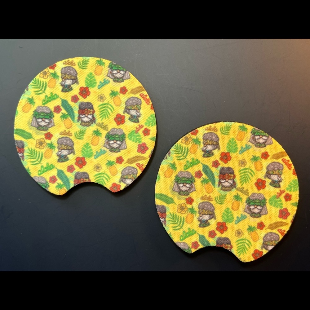 Beach Gnomes Tropical Yellow Set Of 2 Car Cup Coasters New